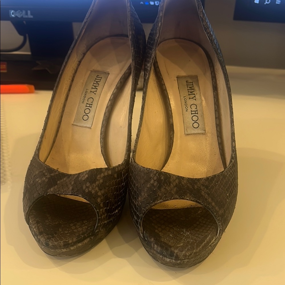 Jimmy Choo Black Peep-Toe Women's Shoes 37 1/2